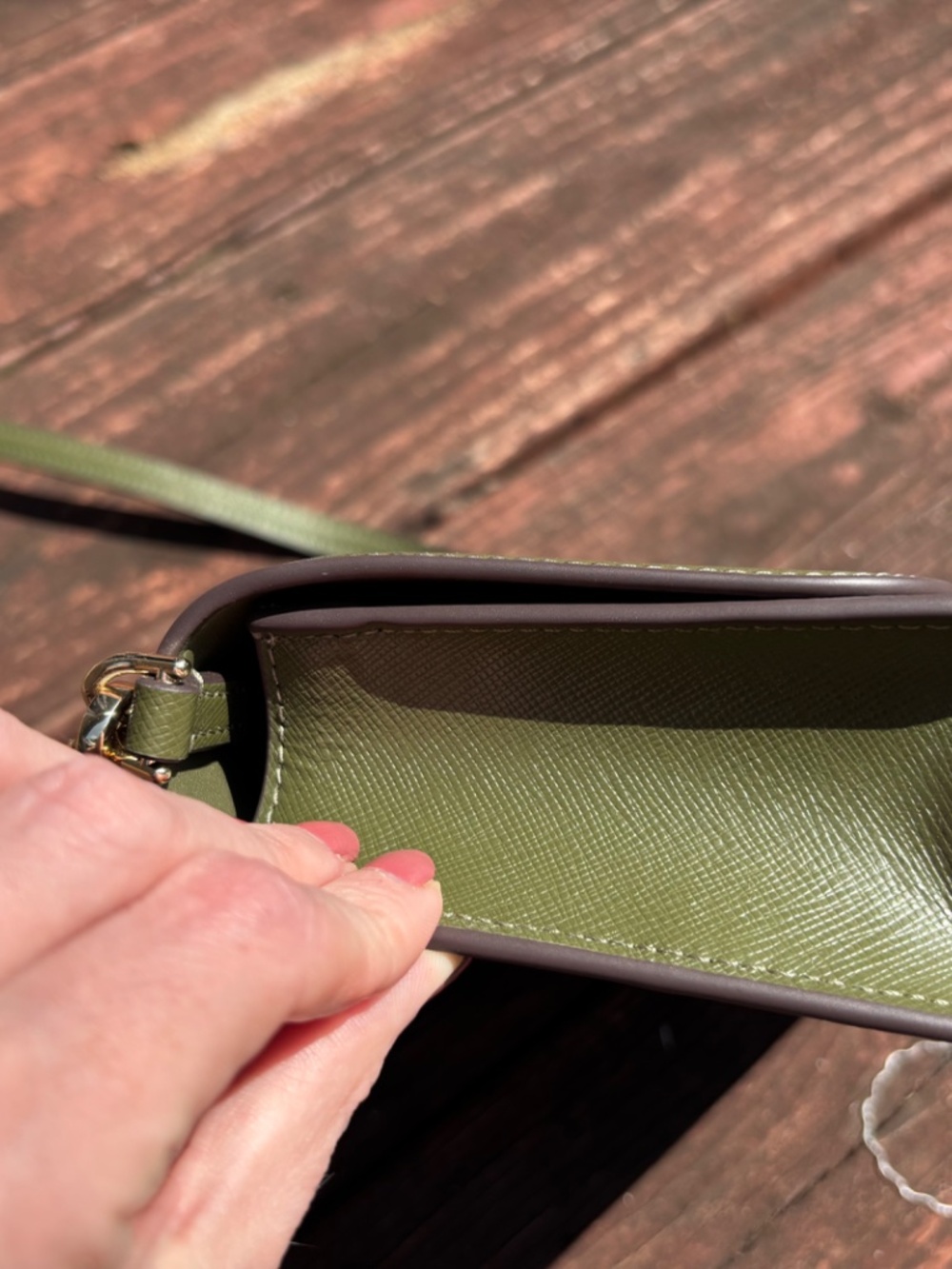 Kate Spade Madison Flap Crossbody Bag Army Green Leather Chain Purse - Picture 6 of 8